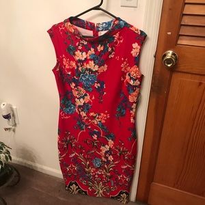 Red Floral Midi Dress